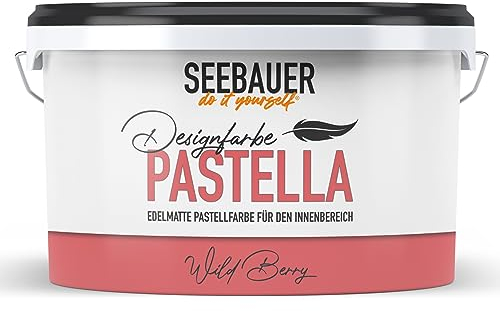 SEEBAUER diy Pastellfarbe PASTELLA Rot 2,5L (Wild Berry) Edelmatte Wandfarbe Rot - Innenfarbe sehr hohe Deckkraft - Matt, Abwaschbar und Tropffrei