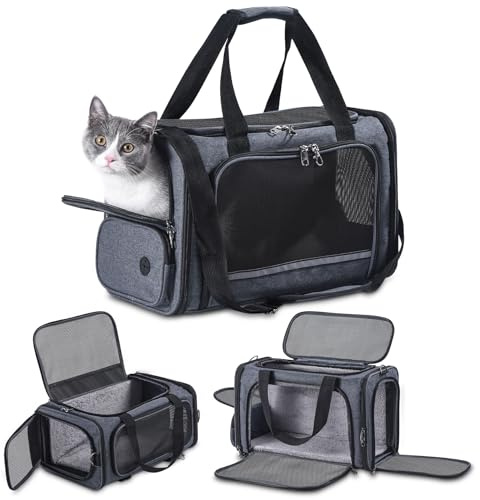 Groxkox Katttransportör för husdjur med flygplan godkänd under sätet, TSA flygbolagsgodkänd mjuk hundbärväska för katt, hundar, 44,5 x 21,6 x 28,9 cm, grå