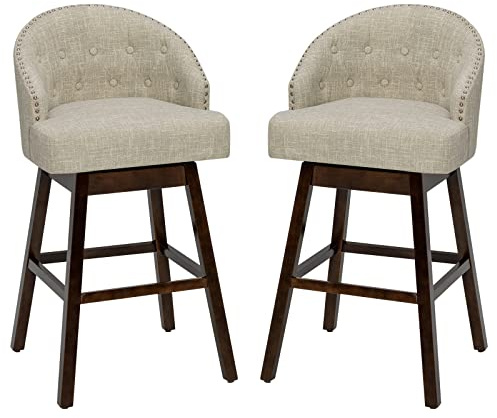 RELAX4LIFE Barhocker 2er Set, Barstuhl 360° Drehbar, Gepolsterter Bistrohocker mit Holzrahmen, Küchenhocker mit Rückenlehne Fußstütze, Sitzhöhe 78cm, Sitzhocker für Esszimmer Bar Küche (Beige)