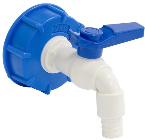 AERZETIX - C73879 - IBC/GRV Racor Grifo Hembra S60x6 a Rosca Hembra 3/4 para Manguera 1/2 - en plástico - Color Blanco y Azul - Adaptador depósito Tanque Agua riego