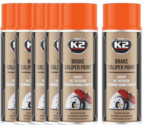 K2 Pintura para Pinzas de Freno Anticalórica Pack de 6 Color Naranja Alta Resistencia a Temperaturas hasta +260°C 400 ML
