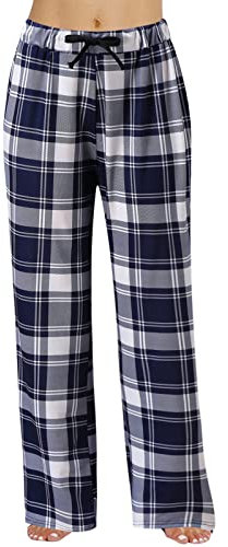 Générique Pyjama Femmes Pantalon Pyjama Femme à Carreaux Pantalon de Nuit avec Poches Doux Pantalon Long Vêtements de Nuit