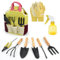 Set di 9 attrezzi da giardino, accessori da giardino, strumenti per la gestione delle erbacce, regali da giardino, attrezzi manuali, con borsa per attrezzi da giardino, forcella, rastrello a mano,