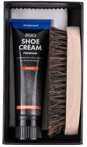 2GO Schuh-Reinigungsset für Leder Reborn Leather Kit mit Schuhcreme, Reinigungsbürste & Mikrofasertuch, Cognac 80ml