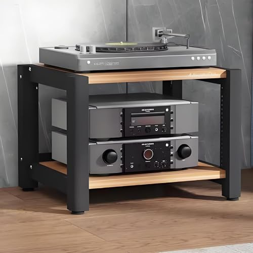 HiFi Rack 2/3/4/5 Ebenen – AV Regal für Audio Video Komponenten, Stereoanlagen, Plattenspieler, Mehrschichtiger HiFi Schrank, TV Zubehör Schrank, Medienmöbel für Wohnzimmer & Studio(Beige,H40cm/15.7in