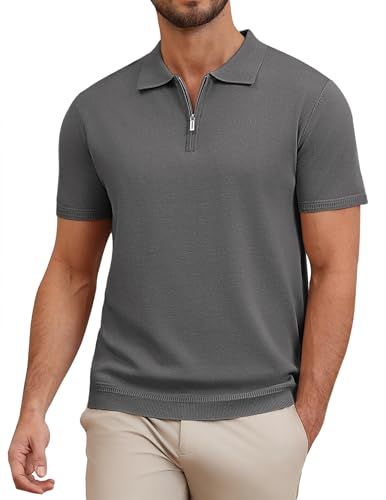 COOFANDY Herren Poloshirt Kurzarm Zip Polo Reißverschluss Sommer EIS Strick Polo T-Shirt Polohemd Golf Shirts