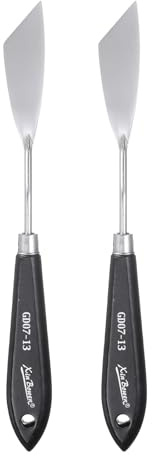 sourcing map 2pcs Palette Knife Painting Tool 8.7 Stainless Steel Irregular Blade Spatula Painting Pallet Knife with Hole Design Beech Wood Handle for Oil Acrylic, Black/Silver