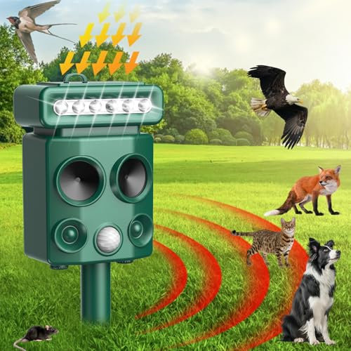 OBEST Cat Repellent, Solar Powered Garden ﻿Ultrasonic Animal Pest Repeller, Waterproof&Ultrasonic, USB Power +Solar Powered Waterproof with Motion Sensor for Farm Garden Yard Dogs, Cats, Birds