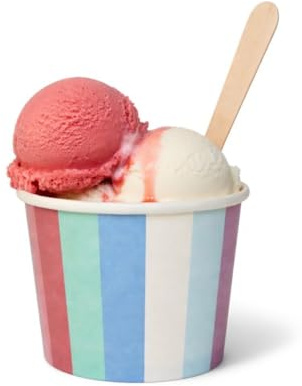 Lot de 50 coupes à glace en carton imprimé avec revêtement PLA 153 ml Motif rayures