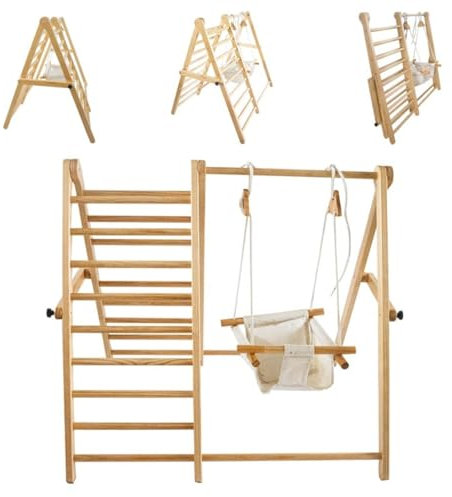 Chipolino, échelle à Grimper en Bois, balançoire, Boutons réglables, Pliable, Coloris:brunir