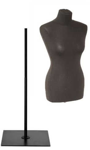 fella4stores Basic Damenbüste Größe EU 36-38 (S-M), vollgeformte Schneiderpuppe, Schaufensterfigur & Mannequin aus PU-Schaum mit Überzug und Metall-Standfuß B3, Kleiderpräsentation, Schwarz