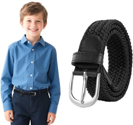 Cintura Elastica per Bambini per I Bambini 5-10 Anni, Regolabile Durevole Nero Tessuto Cintura Bambino per I Ragazzi e le Ragazze Cinture per le Uniformi Scolastiche Casual Jeans Pantaloni (Nero)