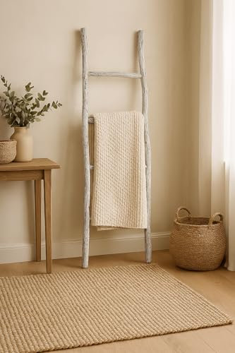 Biscottini Échelle porte-serviettes de bain 148 x 36 x 3 cm - Escalier décoratif en bois - Escalier en bois - Escalier porte-serviettes en bambou - Échelle porte-serviettes mural en métal