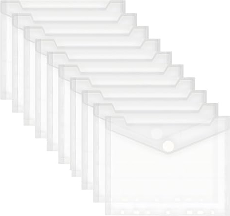 Dokumententasche A5, 10 Stück Din A5 Klarsichthüllen,Dokumentenmappe A5,23x18cm Umschlagmappen zum Abheften Dokumentenmappe Sichttaschen mit Klettverschluss für Dokumente Organisieren