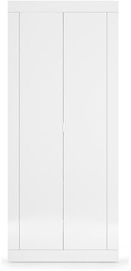 Robas Lund Basic Garderobenschrank, Modern, Flur & Schlafzimmer, 78x185x35 cm, Weiß Hochglanz, 2 Türen mit Kleiderstange, Freistehend