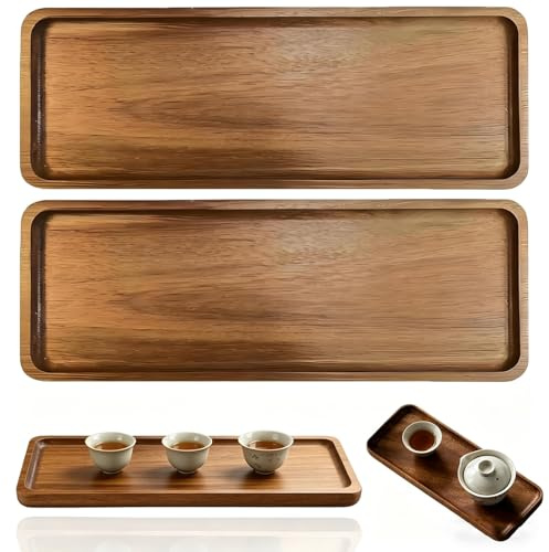 2PCS Rectangle Tray, Durable Small Wooden Wooden Tea Trays Decorative Secorative With Smooth Surface, Ideal for Tea Serving, Coffee, Snacks & Tabletop Decor, Perfect for Home, Kitchen & Tea Time