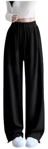 Wide Leg Loose Sports Sweatpants Kids Girl Oversized Elastic High Waist Baggy Joggers Teen Girls Sweat Pants Jogging Tracksuit Bottoms Activewear School Trousers Drawstring with Pockets Black