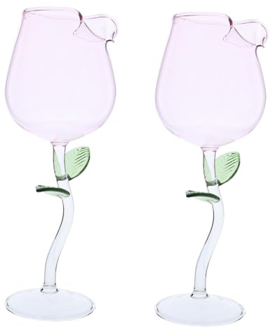 ZUNOXAZ 2 Piezas Copas de Vino Rosa Vidrio Transparente con Diseño Floral de Rosa Copa de Cóctel Elegante para Bodas San Valentín y Decorativos para Fiestas