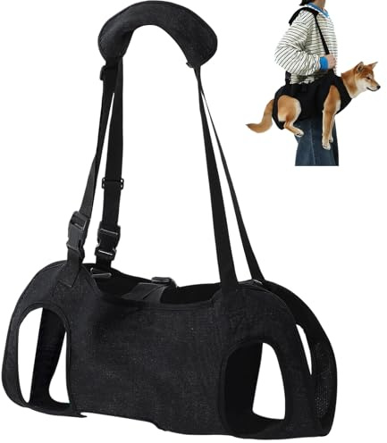 Shinylin Dog Carry Sling Emergency Backpack Dog Lift Harness, M | Adjustable Lifting Straps Carrier for Senior Dogs Joint Injuries, Arthritis, Hiking, Skiing, Padded Handle, Black