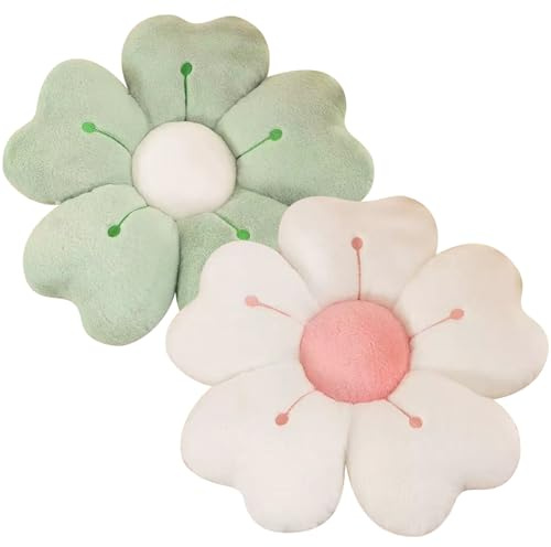 Copbopwn 2 cuscini a fiori carini da 35 cm, cuscino da pavimento con margherite, cuscini estetici, graziosi cuscini decorativi per la casa e la camera da letto (bianco + verde)