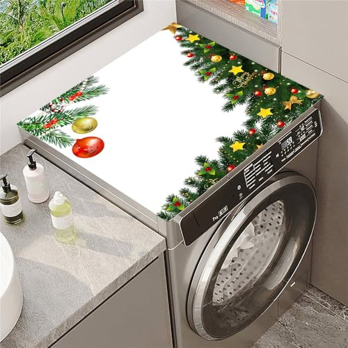 Highdi Style de Noël Housse de Protection pour Machine à Laver Top, Coussin de Machine à Laver Antidérapant Housse de Machine à Laver pour Machine à Laver Sèche-Linge (Feuilles Vertes,30x40cm)