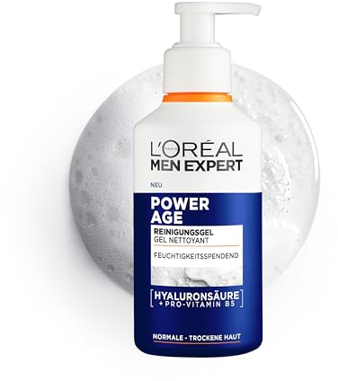 L'Oréal Men Expert feuchtigkeitsspendende Gesichtsreinigung für Männer, Waschgel für trockene Männerhaut, Herren Cleanser für das Gesicht mit Hyaluronsäure und Vitamin B5 Power Age, 260 ml