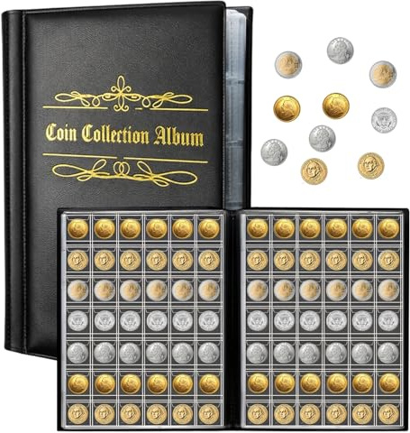 480 Stück Münzen Aufbewahrung, Münzsammelalbum (3 X 3 cm Pro Raster) | Euro Münzen Sammelalbum mit Transparent Tasch für Briefmarken, Medaillen, Abzeichen, Coin Album Schwarz