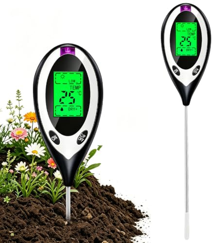 HEEGFF Bodentester, Boden-pH-Messer 4-in-1 Bodentest Messgerät für Temperatur/pH/Licht/Feuchtigkeit, Digital Plant Bodentest Messgerät für Pflanzenerde, Garten, Bauernhof, Rasen, Gemüsegarten