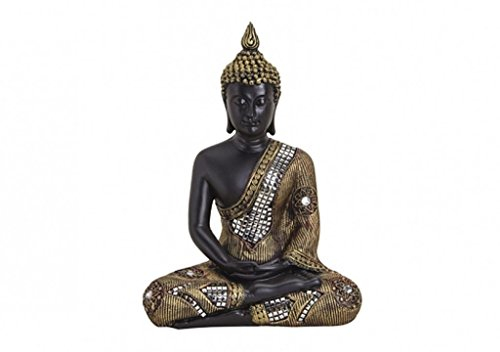 Buddha Figur Skulptur Statue meditierend Schwarz/Gold aus Poly B21/T12/H27cm mit kleinen Mosaiksteinen, 300-15239