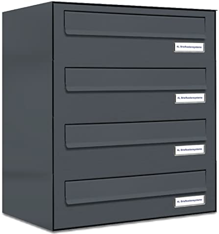 AL Briefkastensysteme 4er Briefkasten für Tür/Zaundurchwurf in Anthrazit Grau RAL 7016, 4 Fach, wetterfeste Briefkastenanlage Design modern