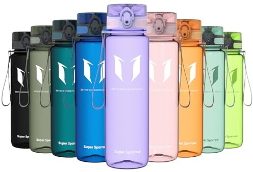 Sparrow Trinkflasche 500ml/750ml/1L - BPA-frei Tritan Wasserflasche 1-Klick | Sportflasche, Auslaufsicher, Leicht, Spülmaschinenfest, Flip Top Flaschen, Sport, Schule, Fitness, Gym, Büro, Reisen, Fahrrad