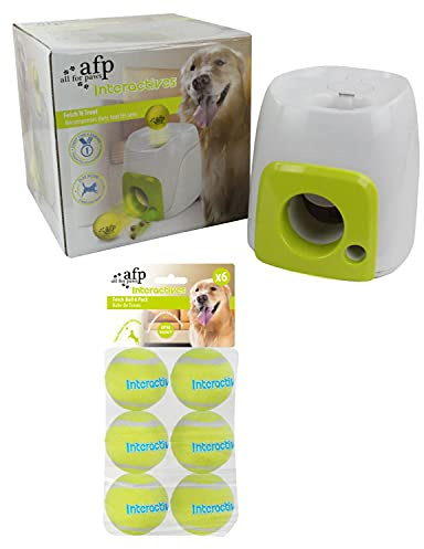 ALL FOR PAWS Sparpack 2-i-1 intelligensleksak och foderdispenser, Fetch N Treat för hundar + 6 reservbollar