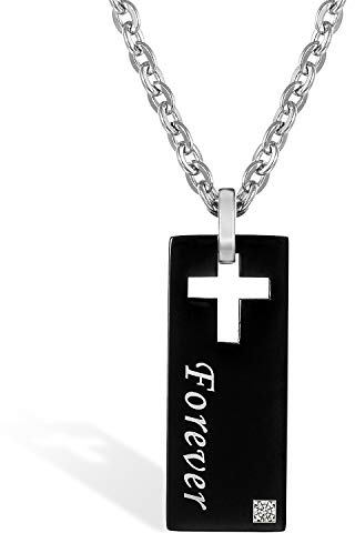 Flongo Partner Anhänger Freundschaftsketten Halskette Set, Zirkonia Edelstahl BFF Kette mit Always, Forever Gravur Hohl Kreuz Erkennungsmarke Dog Tag Schwarz Rose Gold Partnerketten Herren,Damen