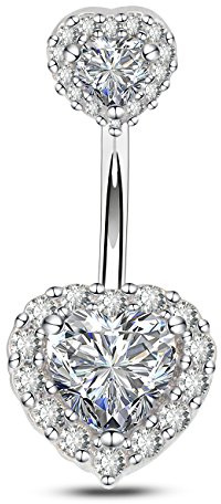 OUFER 14G 14mm Piercing Ombelico Acciaio Chirurgico Corto Barra Lungo Cuore CZ Palline Argento Barbell Navel Bar Belly Button Rings Elegante Gioiello
