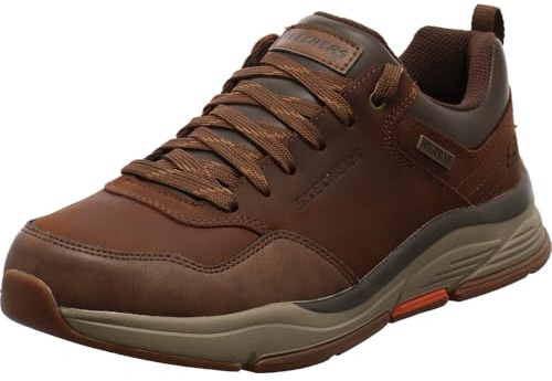 Skechers BENAGO MEN, Scarpa da Camminata Uomo, Pelle Impermeabile Marrone Scuro, 45 EU
