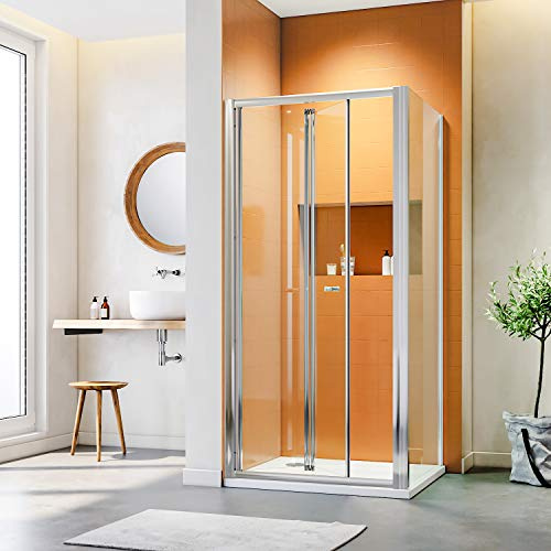 ELEGANT 700x700mm Bifold Shower Door Folding Shower Screen with Side Panel, Inward Sliding Open Wetroom Shower Enclosure Cubicles