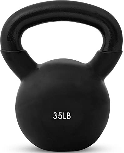 JFIT Vinyl-Coated Cast Iron Kettlebell Weight – Flat Bottom Kettlebell for Strength Training, Cross Training & Home Gym Workouts, 35LB-Black