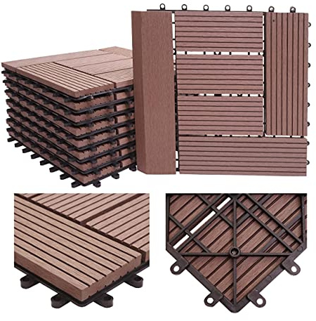 Mendler Carreau de Sol WPC 11x Chaque 30x30cm = 1m² Premium - café, échelonné