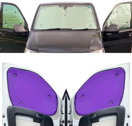 Tendine Parasole Auto Compatibile con Peugeot Traveller (2017- Date)(Set Completo Lwb + Portellone Posteriore) Dorso Viola,Reversibile e Termico
