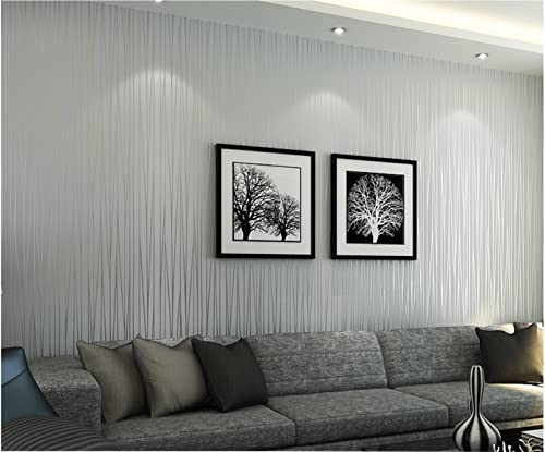 Silber-Grau Vliestapete Moderne Minimalistische Einfarbig Tapete 3D Streifen Tapete für Wohnzimmer Schlafzimmer TV Hintergrundwand - 0,53 m x 9.5 m