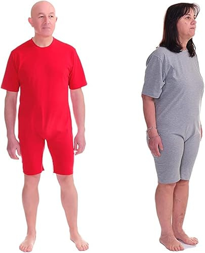 FERRUCCI COMFORT Sanitär-Body aus Baumwolle mit Reißverschluss innen, Sommerbein, Unisex, grau, XL