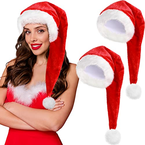 SATINIOR 2 Weihnachtsmütze Unisex Nikolausmützen Weihnachtshaarschmuck Hut für Erwachsene Urlaub Familie Weihnachten Weinachtsmann (Rot, Samt)