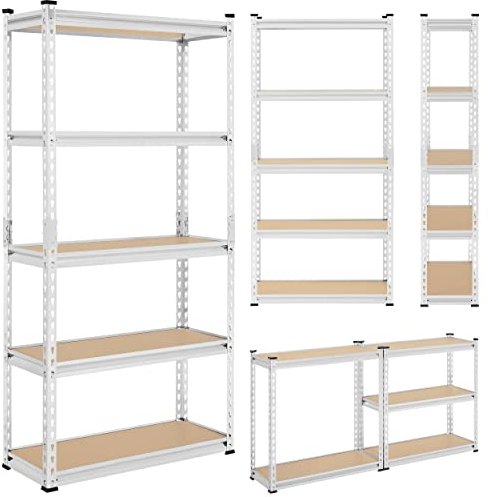 Yaheetech 5-stufiges Lagerregal Schwerlastregal mit verstellbaren Regalböden 75x30x153cm Kellerregal Standregal Steckregal je Fach bis 175kg belastbar, Silbern