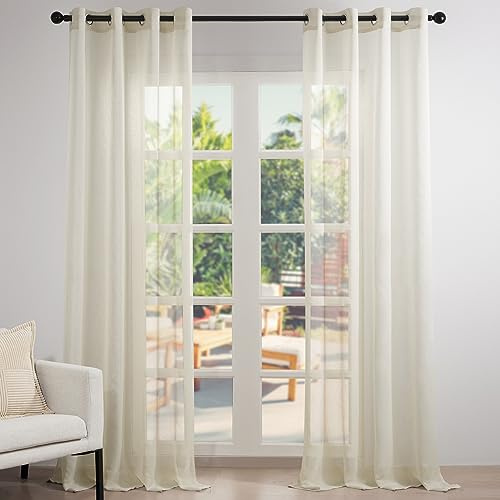 Topfinel Rideau Voilage Beige 140x240 cm en Effet Lin - A Oeillets Rideau Decoration Chambre Semi-Transparent pour Salon Rideau Cuisine de 2