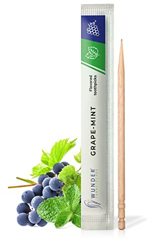 Wunder Zahnstocher mit Geschmack - Traube Minze - 200er Pack - Einzeln verpackt - intensiver Geschmack - frischer Atem - gegen Nägelkauen & Mundgeruch - Rauchentwöhnung - Alternative zu Kaugummi