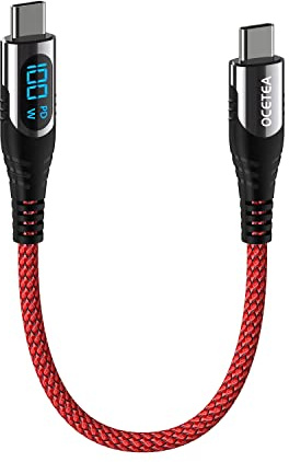 Ocetea Cavo USB C USB C Corto (100W/5A), 30CM Cavo USB C PD Ricarica Rapida con LED, Cavo Tipo C PD Caricabatterie per iPhone 15/15 Pro/15 Plus/15 Pro Max, MacBook, iPad, Galaxy S23 S22, Pixel