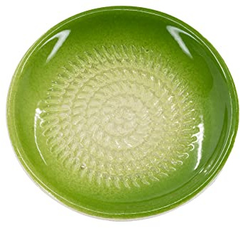 Kaladia Keramik Reibeteller/Keramikhobel Unifarbend - ideal für Ingwer, Parmesan etc. - in Grün - Durchmesser: 12 cm - handgemacht & handbemalt - Made in Spain