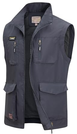 MeiLayM Gilet D'extérieur pour Homme Gilet de Pêche avec Multi-Poches Léger Respirant à Séchage Rapide Veste Camping pêche Gilet de Randonnée en Plein air Gilet de Photographie