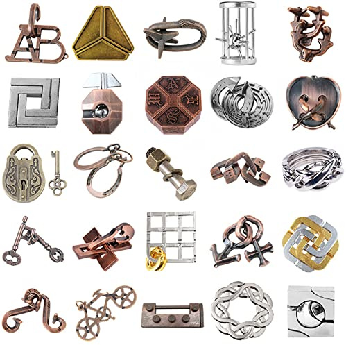 Joyeee Puzzle in Metallo, Gioco Rompicapo Blocco Sblocco Puzzle ad Incastro per Qi Mente Sfida e Test Logici, Giocattoli Educativo Intelligenza per Adulti e Bambini, Alta Difficoltà, 25Pcs -Style A