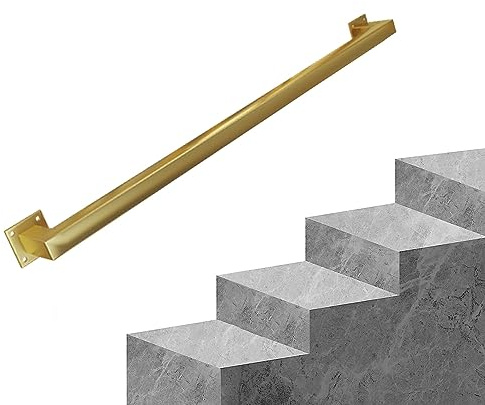 Stairs Banister Handrail Black/White/Gold Square Pipe Balusters, Handrails for Staircase for Outdoor Steps or Indoor Stairs Railing, Metal Wrought Iron Wall Support Rod Complete kit ( Color : Gold , S